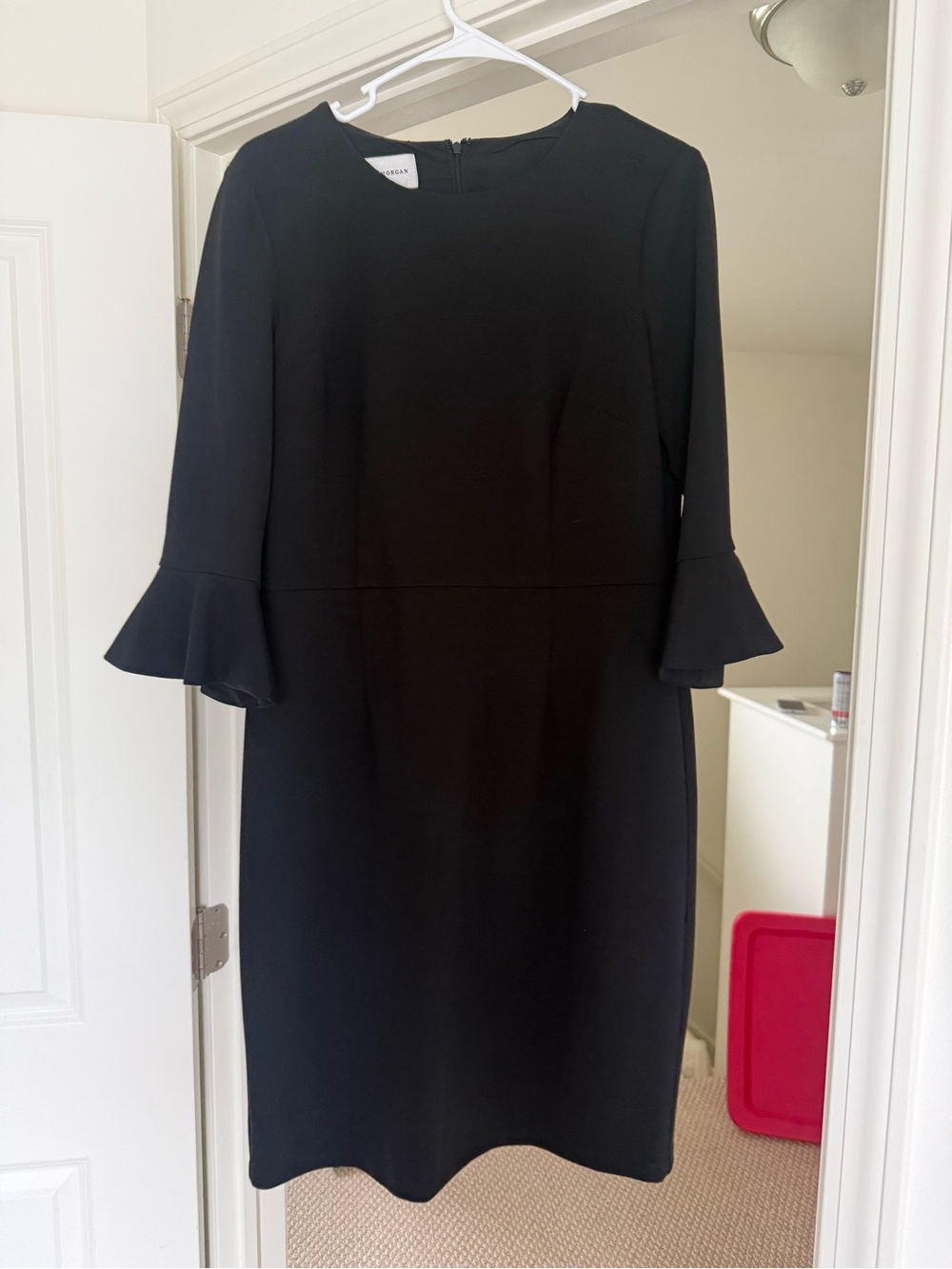 Donna Morgan Black Midi Sheath Dress with Ruffle Sleeves
